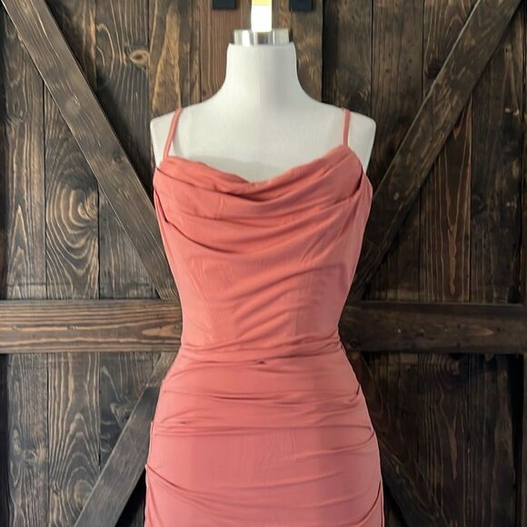 NWT HOUSE OF CB MARCIELLA ROSE DRAPED CORSET MIDI DRESS PINK - Picture 11 of 16